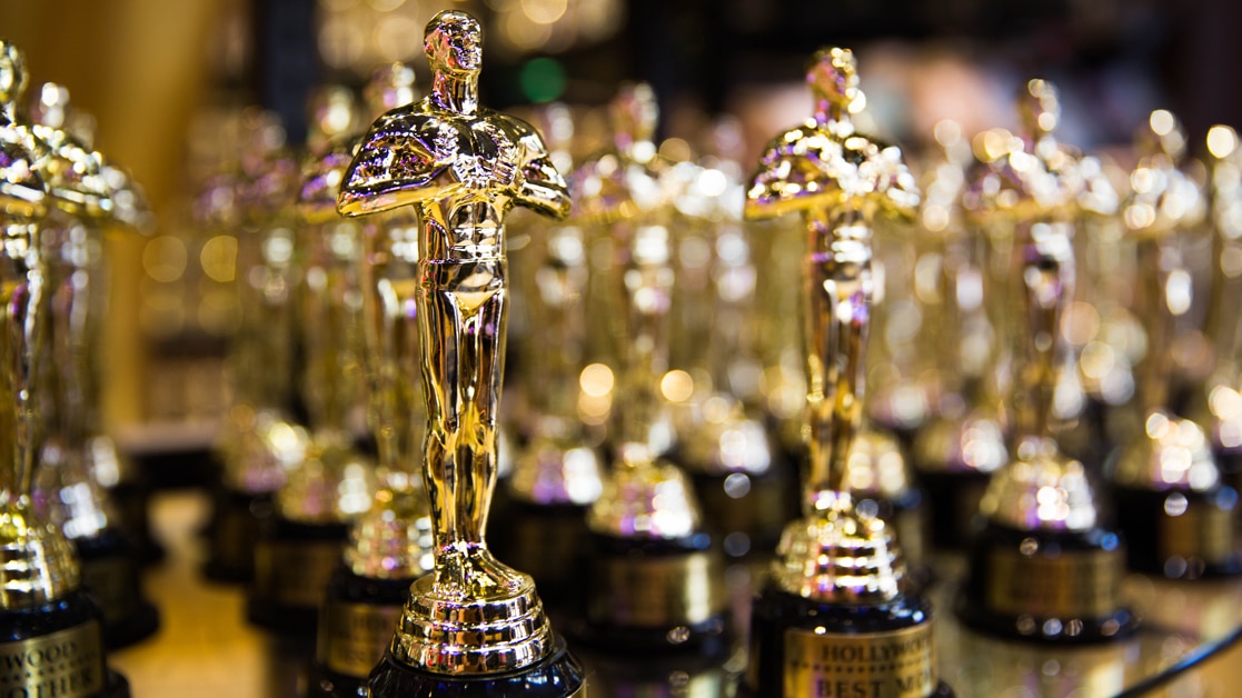 Group of golden Oscar-style awards