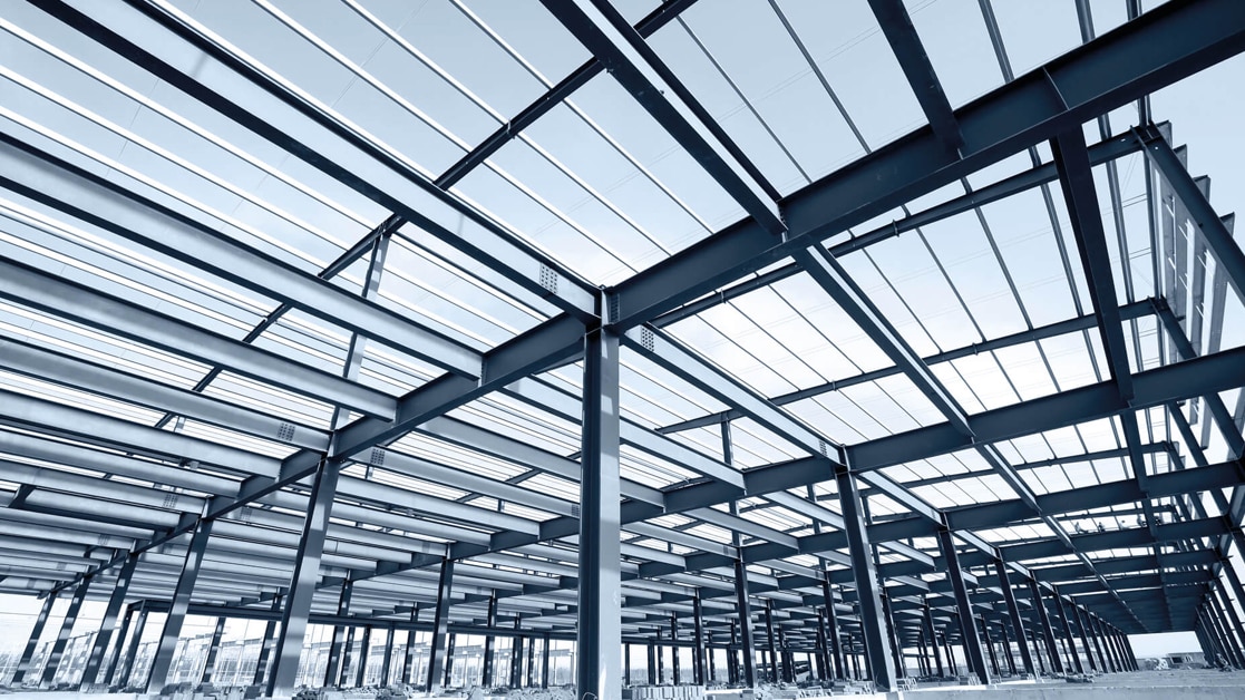 Steel frame structure under construction